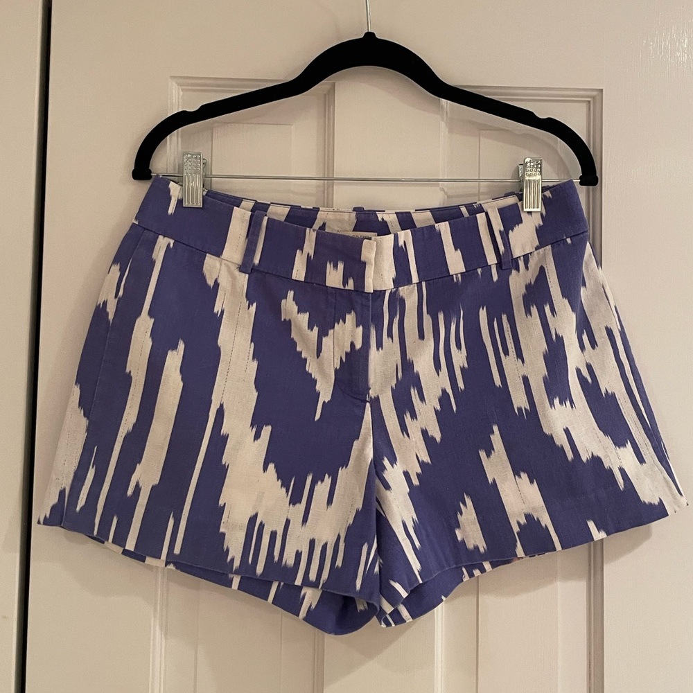 J. Crew ikat print shorts in blue and white